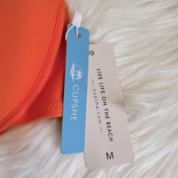 NWT CUPSHE Padded Underwire Halter Bikini Top Orange Size Medium - Picture 8 of 16